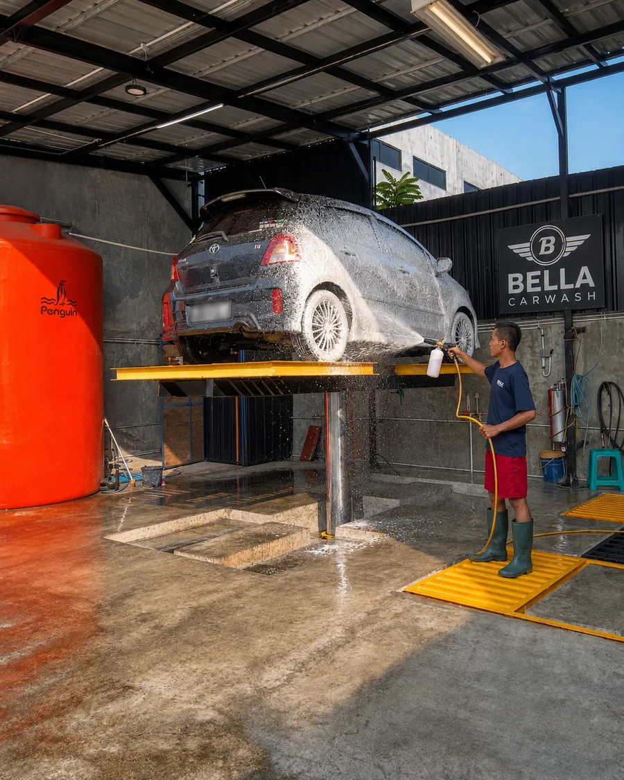 Cuci mobil dengan foam di Bella Carwash