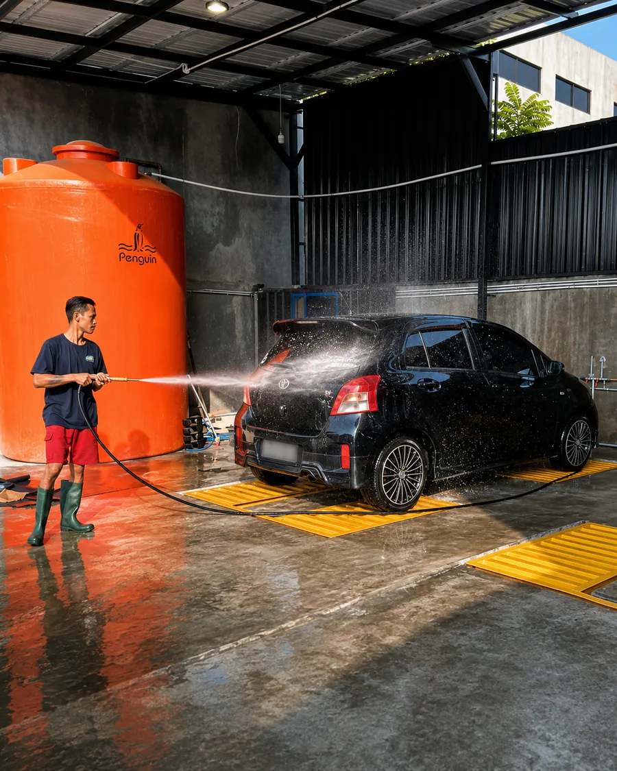 Proses pencucian kendaraan Bella Carwash