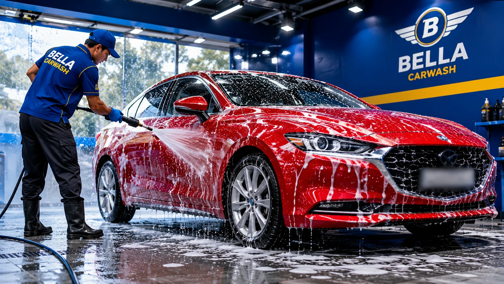 Layanan pencucian mobil Bella Carwash dengan hasil bersih dan profesional