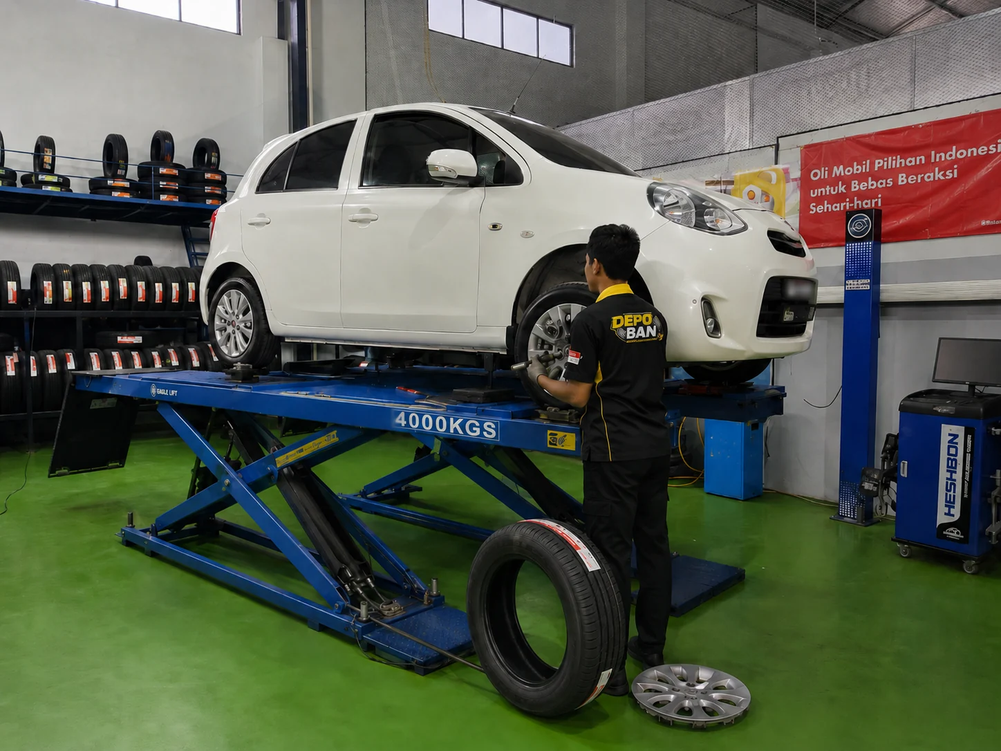 Proses Spooring 3D di area workshop Depo Ban